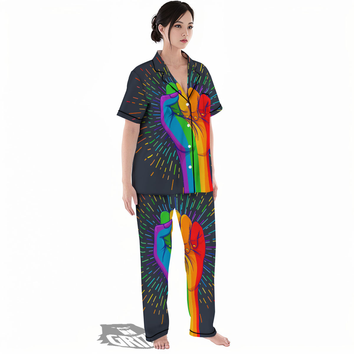 Rainbow Hand LGBT Pride Print Women's Pajamas Set-grizzshop