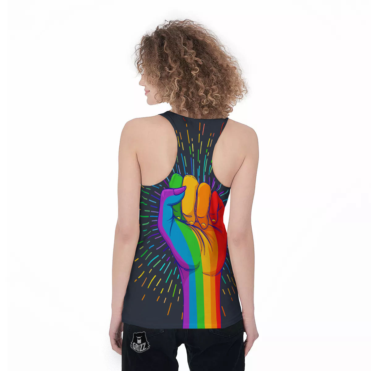 Rainbow Hand LGBT Pride Print Women's Racerback Tank Top-grizzshop