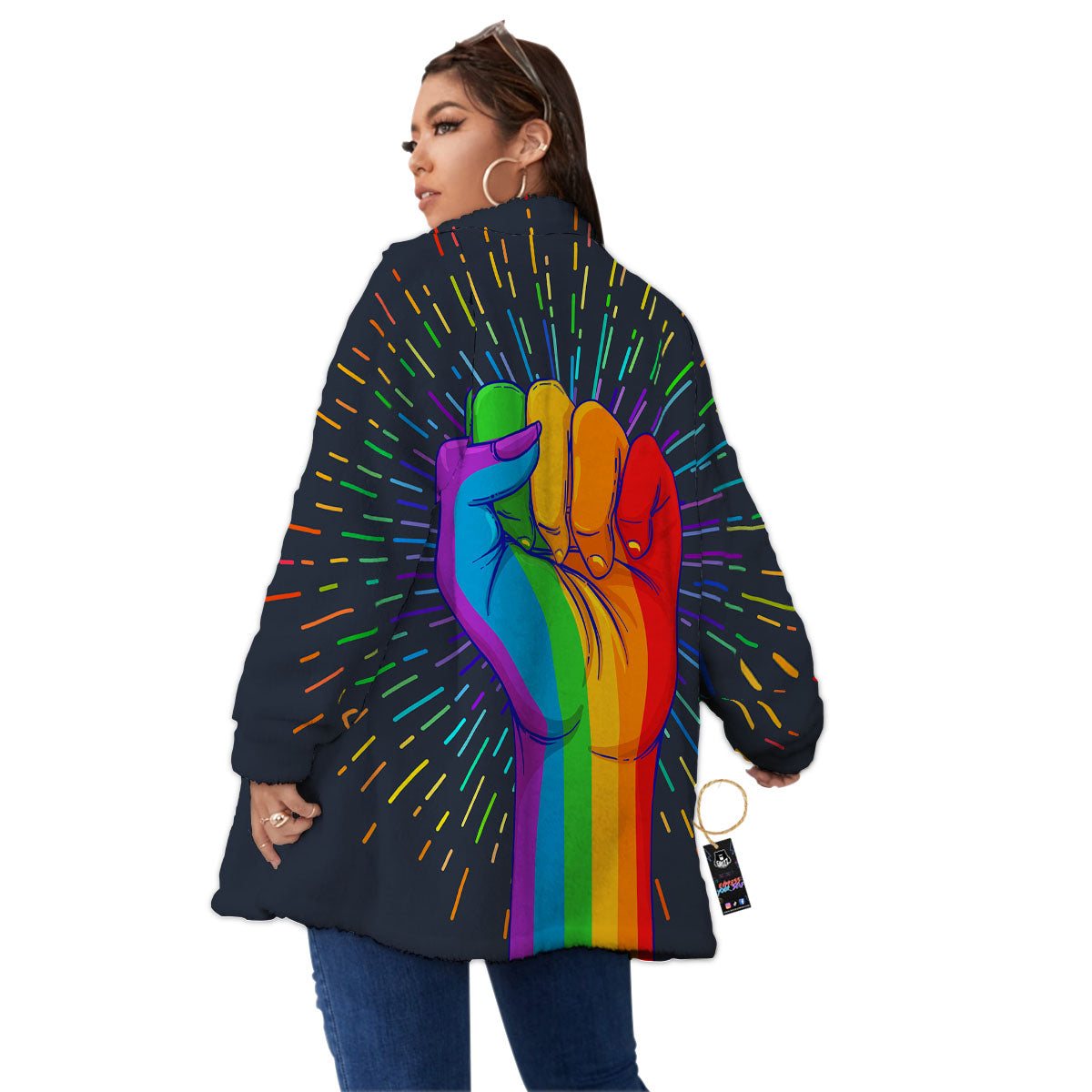 Rainbow Hand LGBT Pride Print Women's Sherpa Jacket-grizzshop