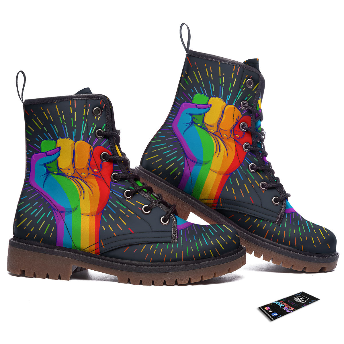 Rainbow Hand LGBT Pride Print Work Boots-grizzshop