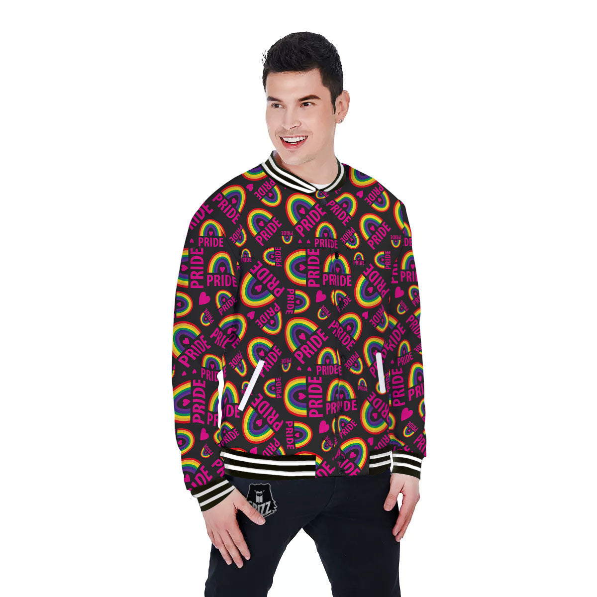 Rainbow Heart LGBT Pride Print Pattern Baseball Jacket-grizzshop