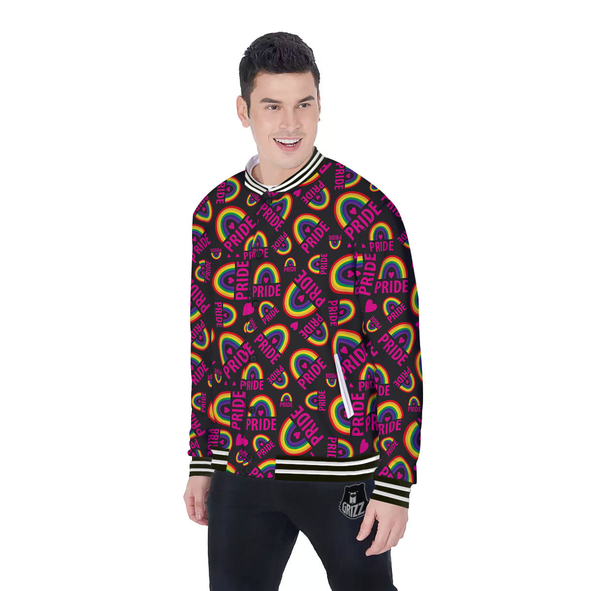 Rainbow Heart LGBT Pride Print Pattern Baseball Jacket-grizzshop