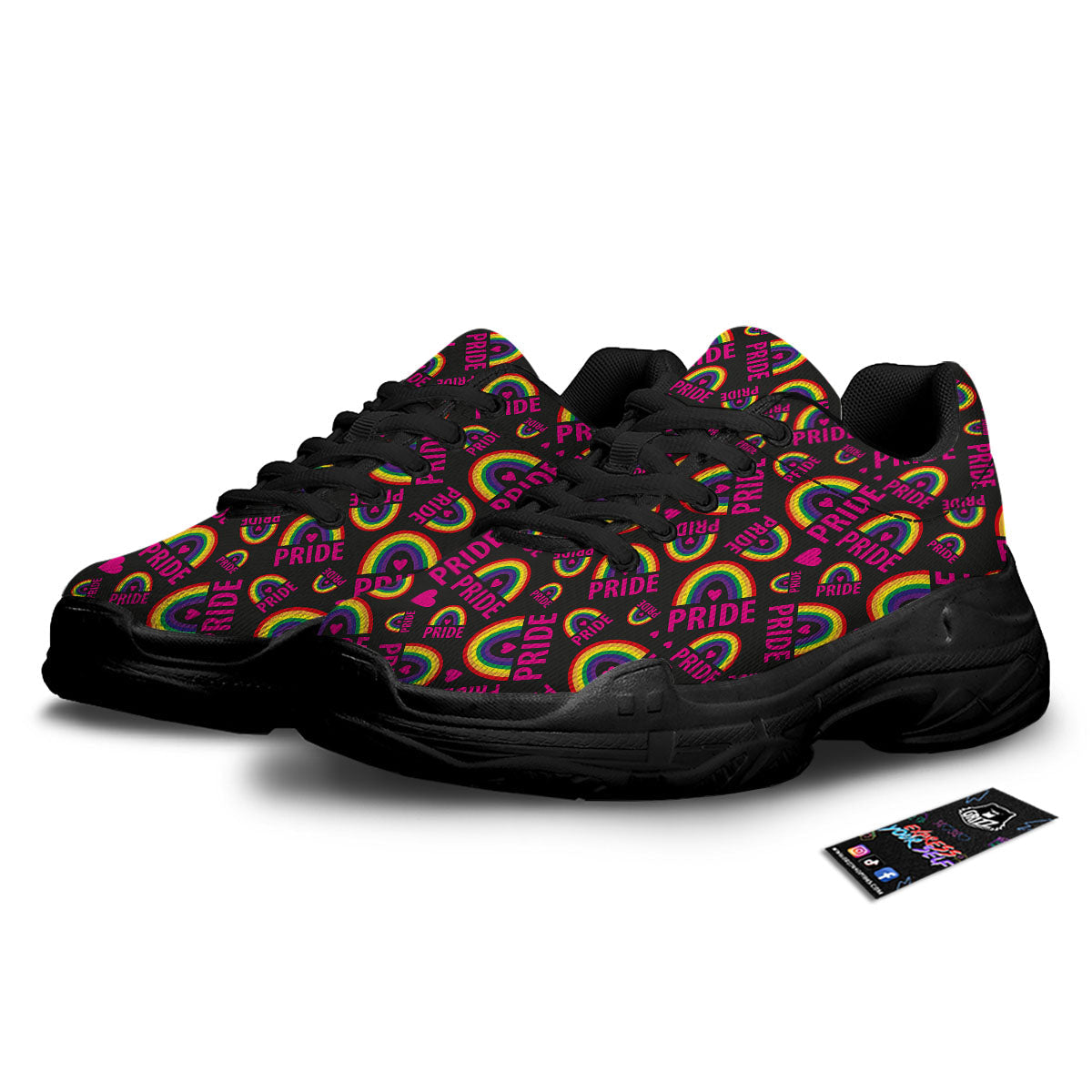 Rainbow Heart LGBT Pride Print Pattern Black Chunky Shoes-grizzshop