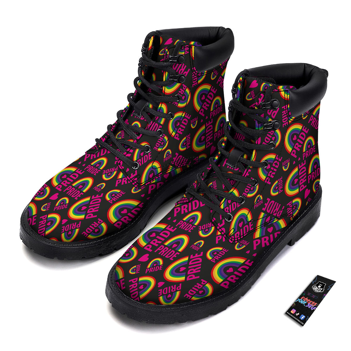 Rainbow Heart LGBT Pride Print Pattern Boots-grizzshop