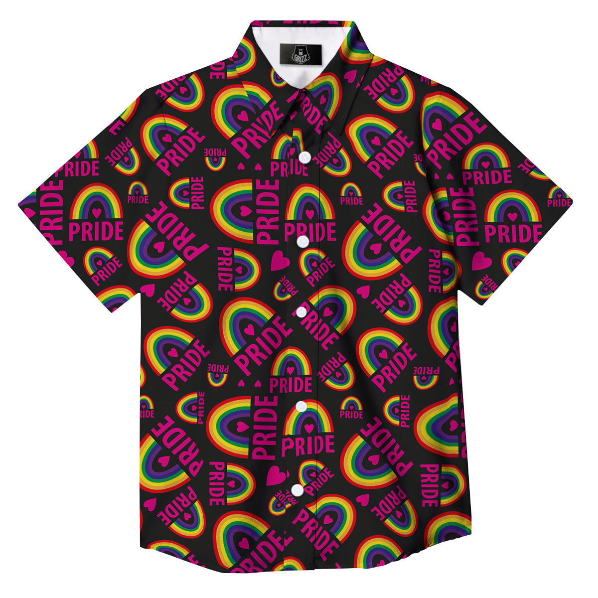 Rainbow Heart LGBT Pride Print Pattern Button Up Shirt-grizzshop