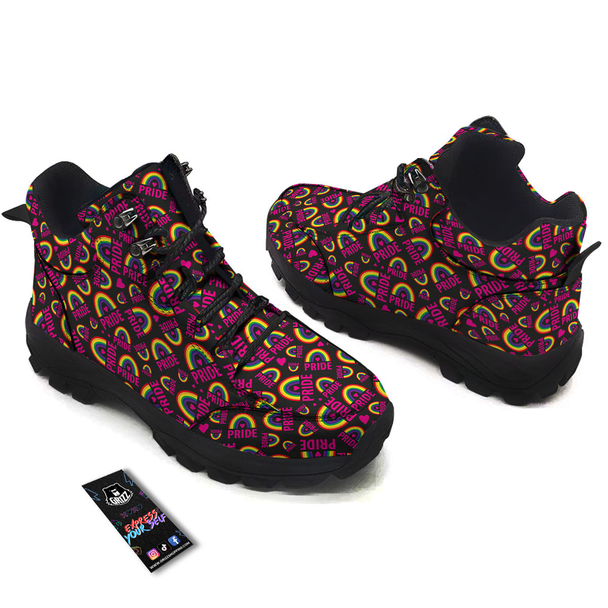 Rainbow Heart LGBT Pride Print Pattern Hiking Shoes-grizzshop