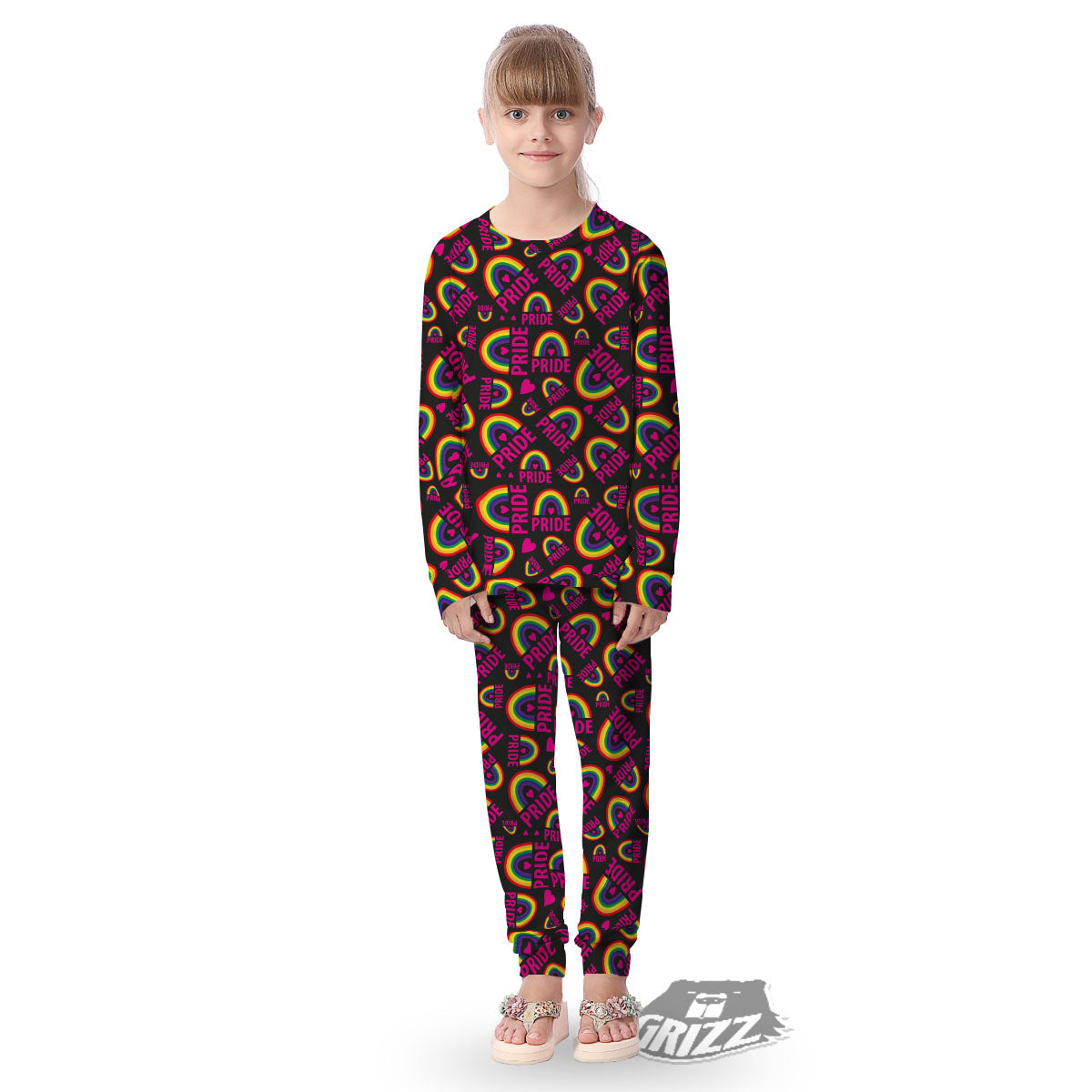 Rainbow Heart LGBT Pride Print Pattern Kid's Pajamas-grizzshop