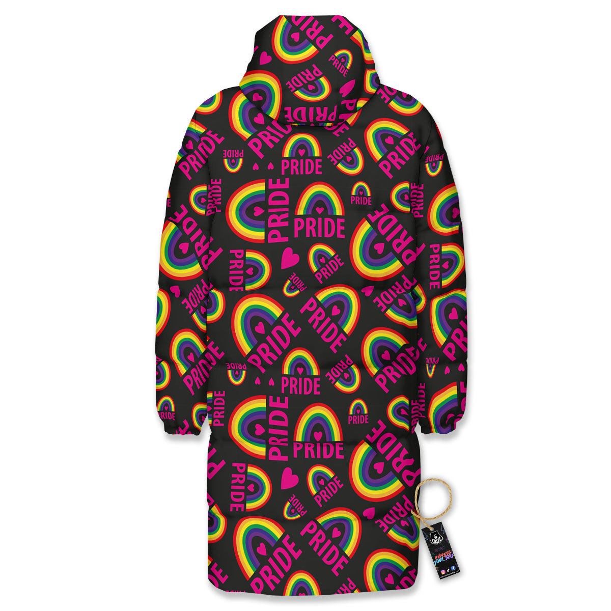 Rainbow Heart LGBT Pride Print Pattern Long Down Jacket-grizzshop