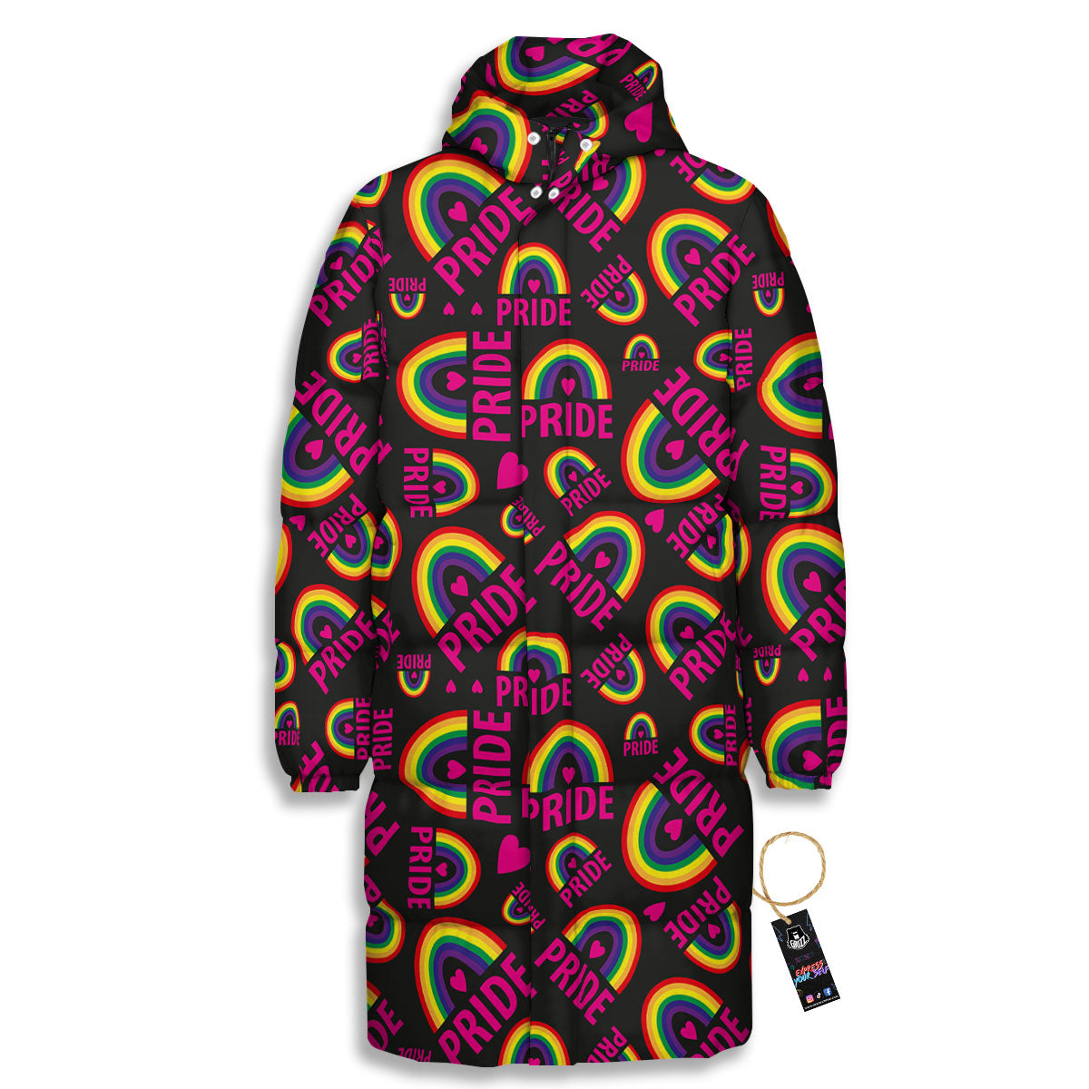 Rainbow Heart LGBT Pride Print Pattern Long Down Jacket-grizzshop