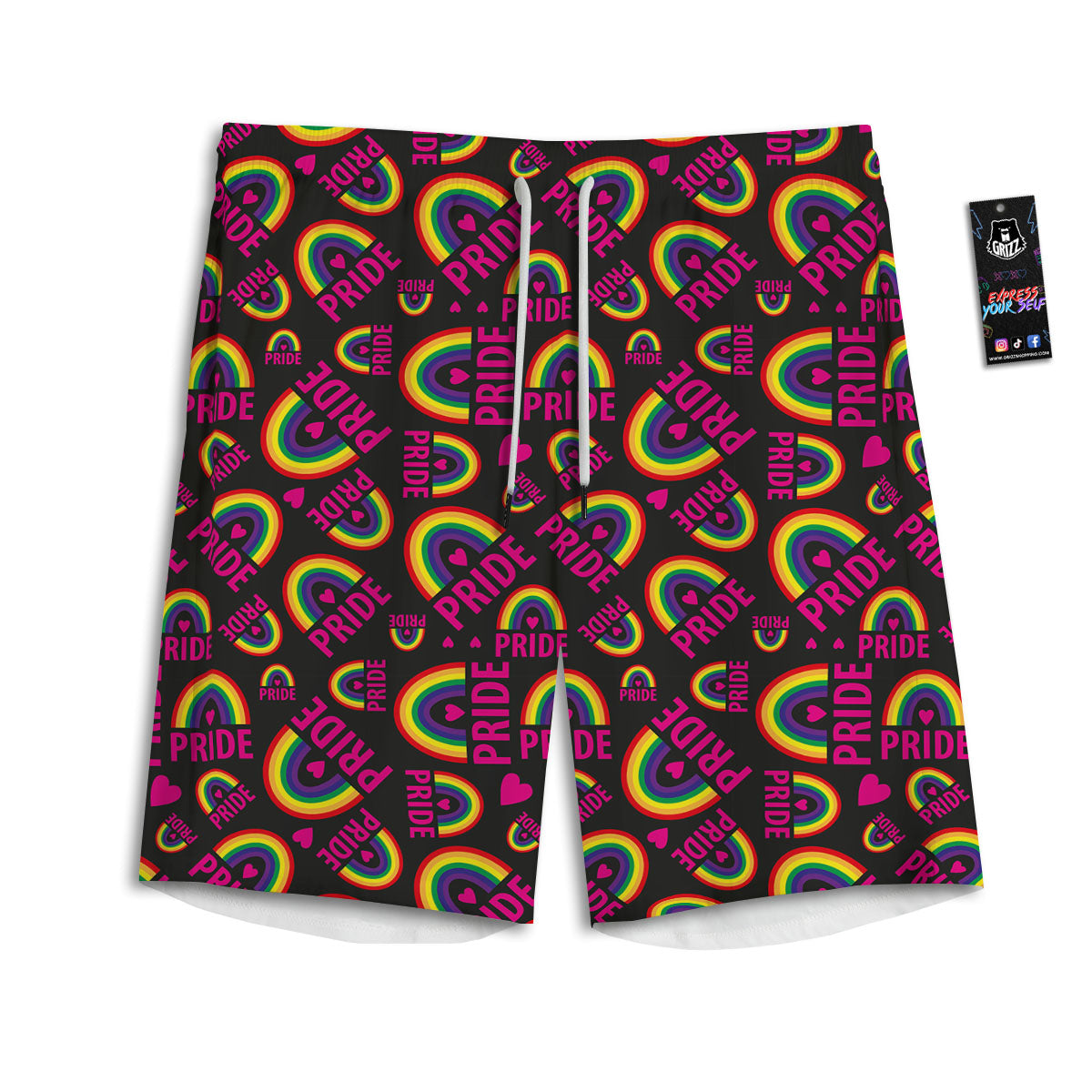 Rainbow Heart LGBT Pride Print Pattern Men's Athletic Shorts