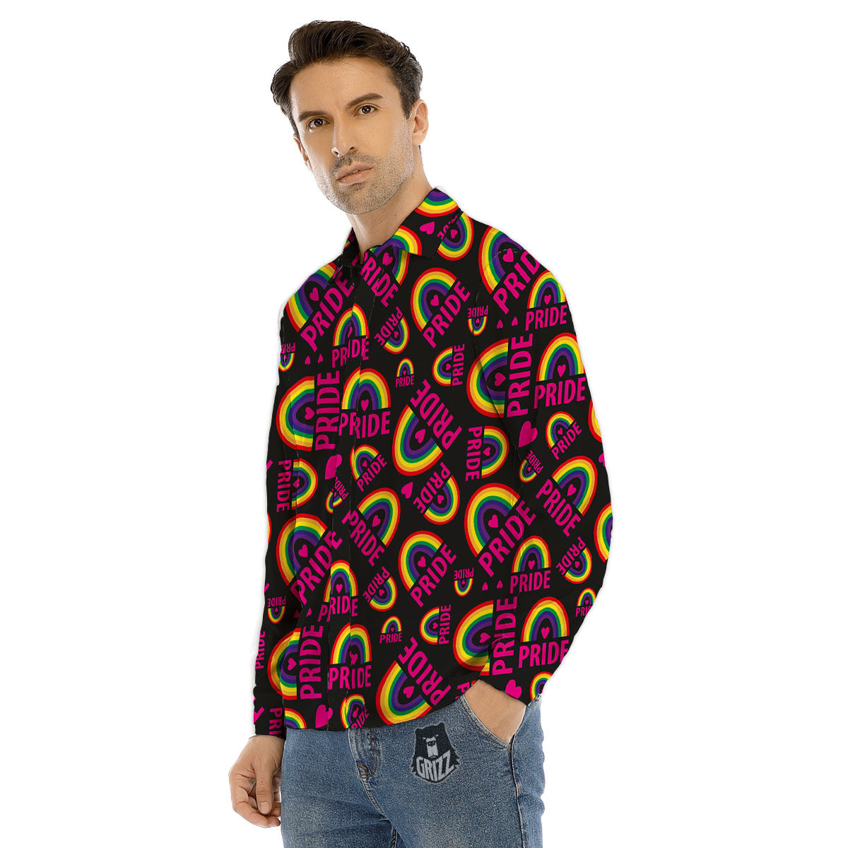 Rainbow Heart LGBT Pride Print Pattern Men's Dress Shirts-grizzshop