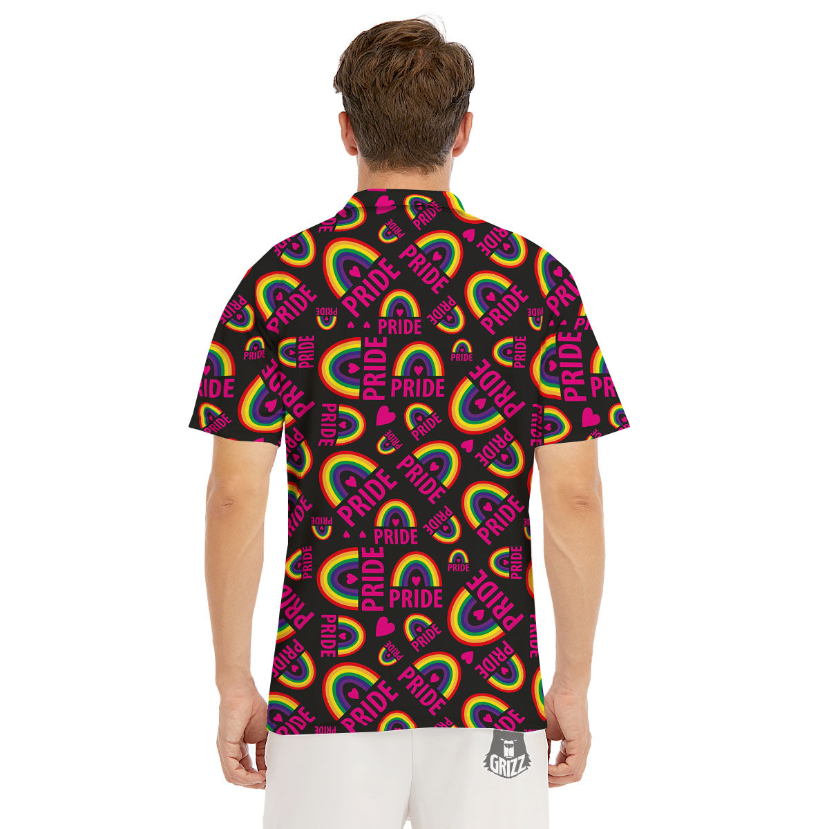 Rainbow Heart LGBT Pride Print Pattern Men's Golf Shirts-grizzshop