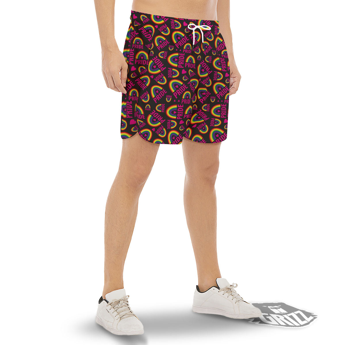 Rainbow Heart LGBT Pride Print Pattern Men's Gym Shorts-grizzshop