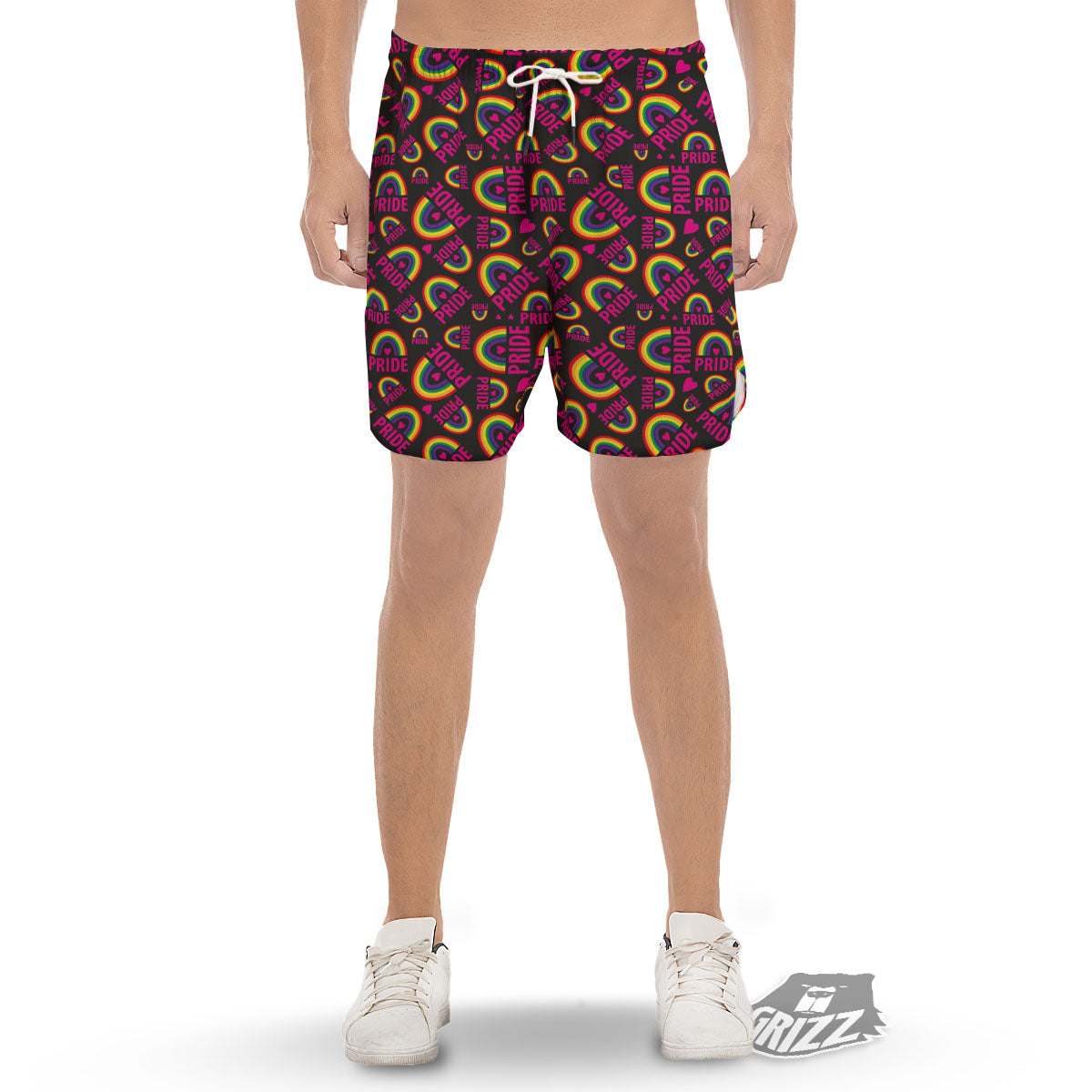 Rainbow Heart LGBT Pride Print Pattern Men's Gym Shorts-grizzshop