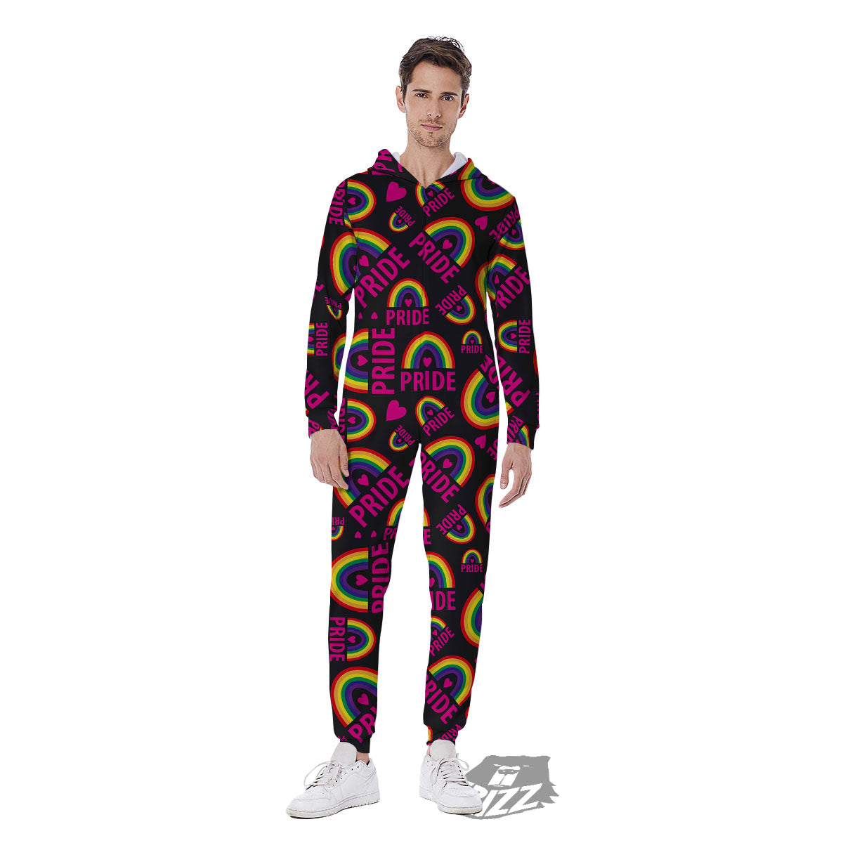 Rainbow Heart LGBT Pride Print Pattern Men's Jumpsuit-grizzshop