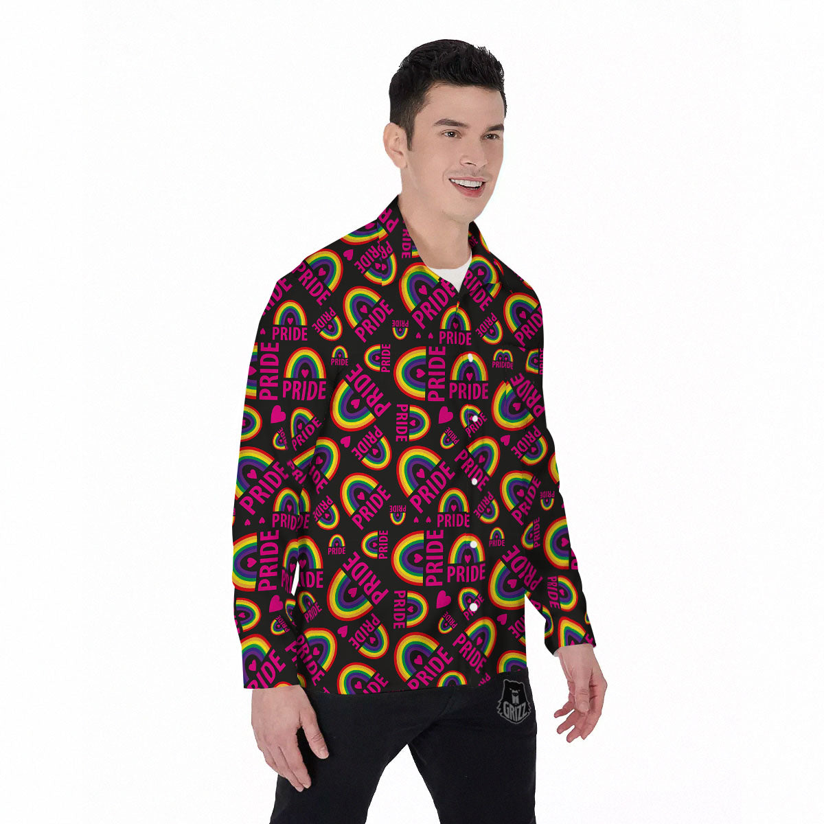 Rainbow Heart LGBT Pride Print Pattern Men's Long Sleeve Shirts-grizzshop