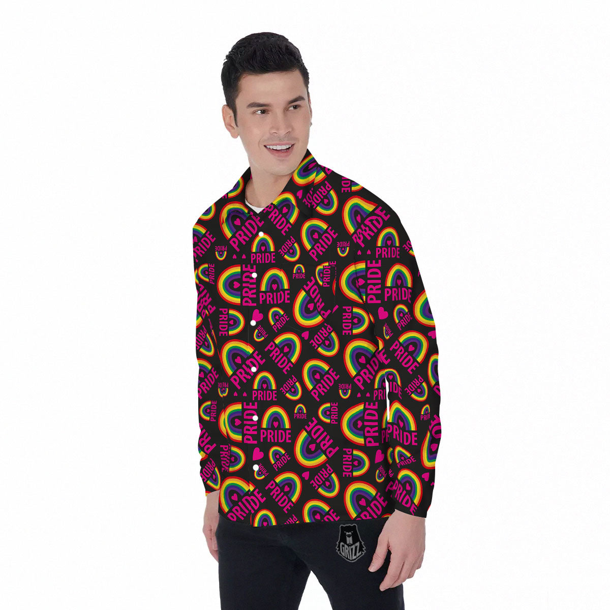 Rainbow Heart LGBT Pride Print Pattern Men's Long Sleeve Shirts-grizzshop