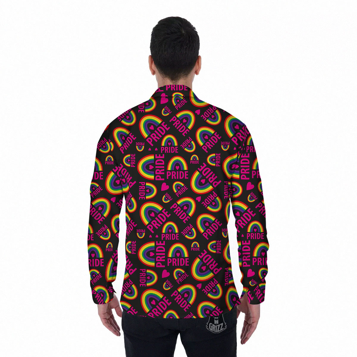 Rainbow Heart LGBT Pride Print Pattern Men's Long Sleeve Shirts-grizzshop