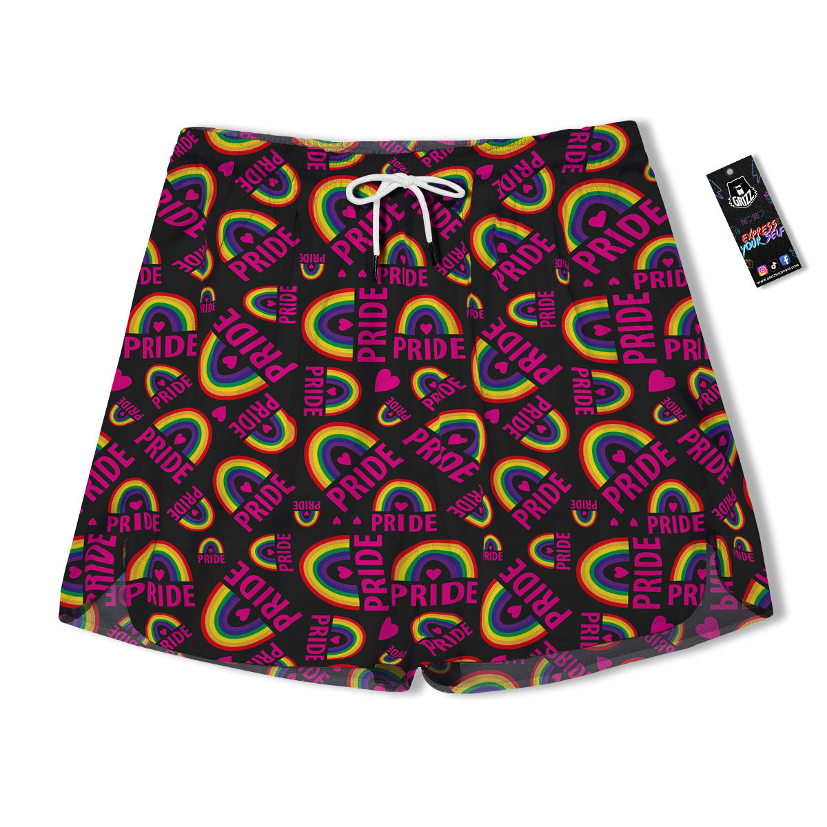 Rainbow Heart LGBT Pride Print Pattern Men's Running Shorts-grizzshop