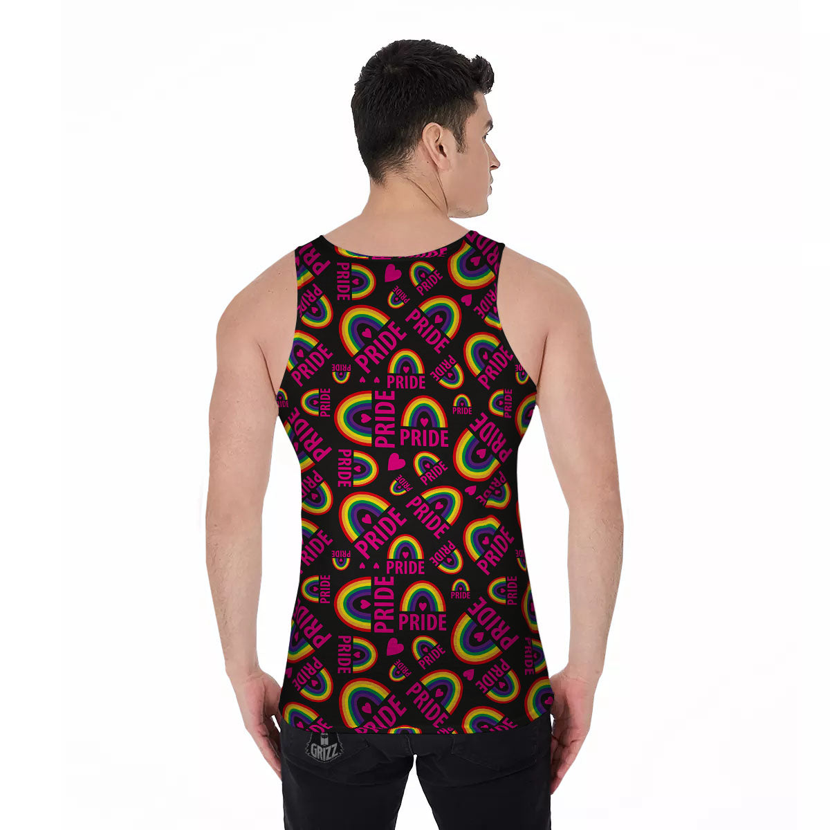 Rainbow Heart LGBT Pride Print Pattern Men's Tank Top-grizzshop