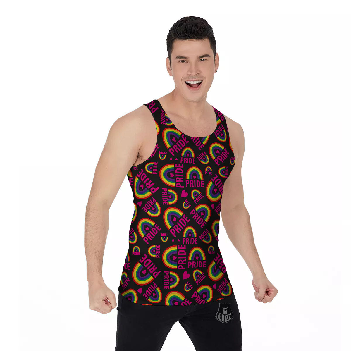 Rainbow Heart LGBT Pride Print Pattern Men's Tank Top-grizzshop