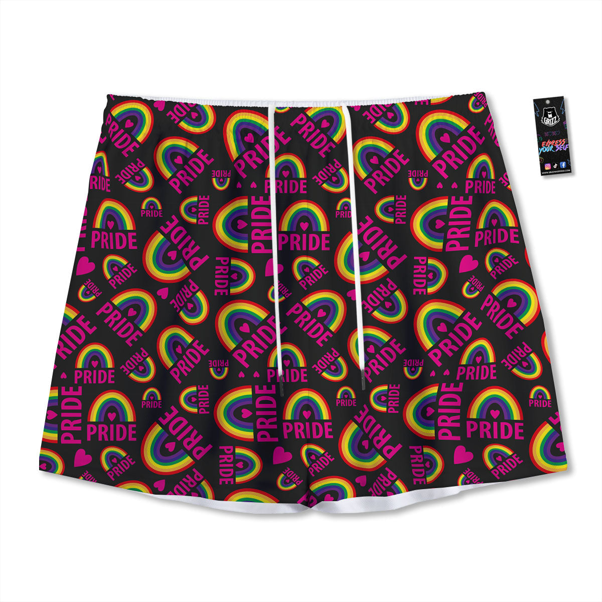 Rainbow Heart LGBT Pride Print Pattern Mesh Shorts
