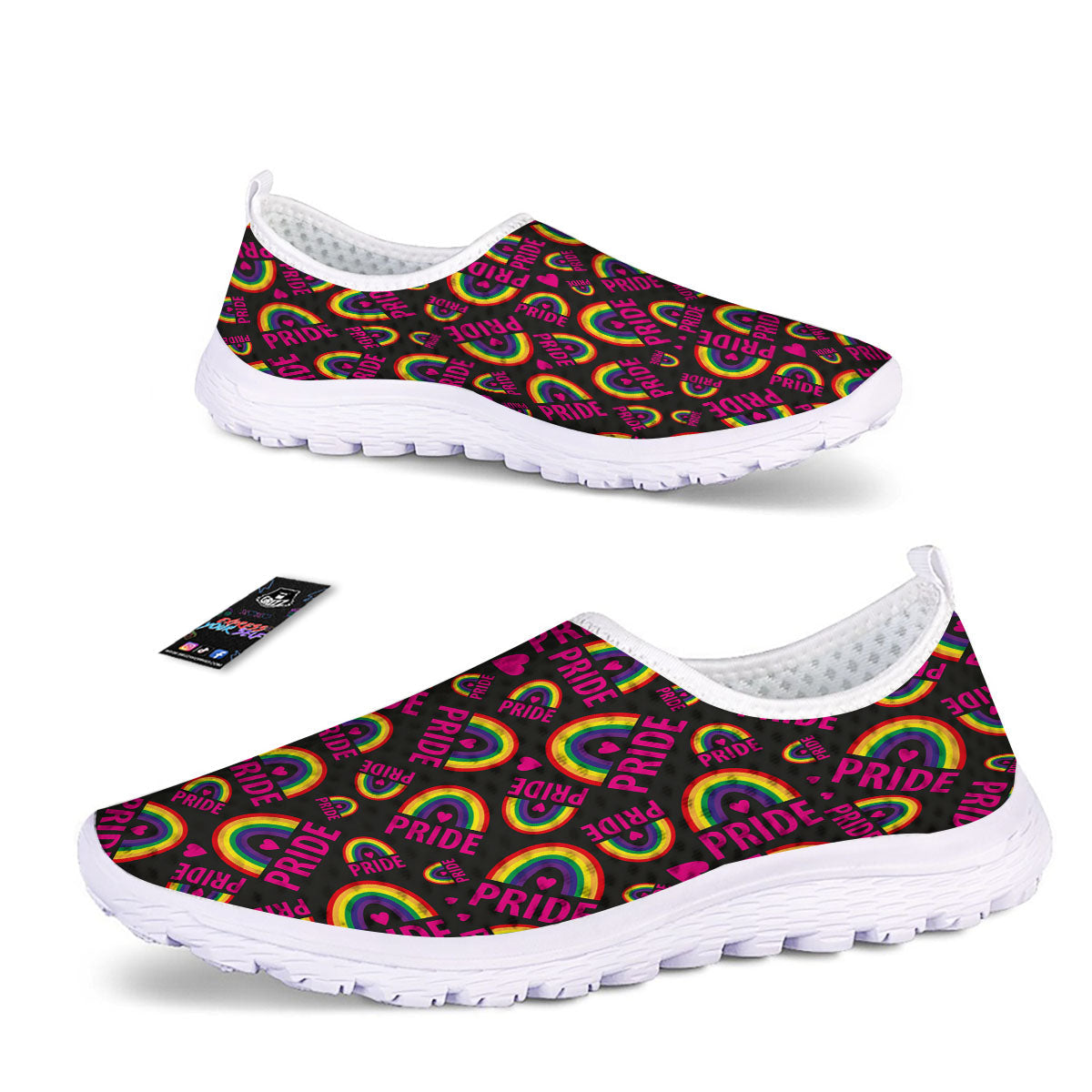 Rainbow Heart LGBT Pride Print Pattern Nurse Shoes-grizzshop