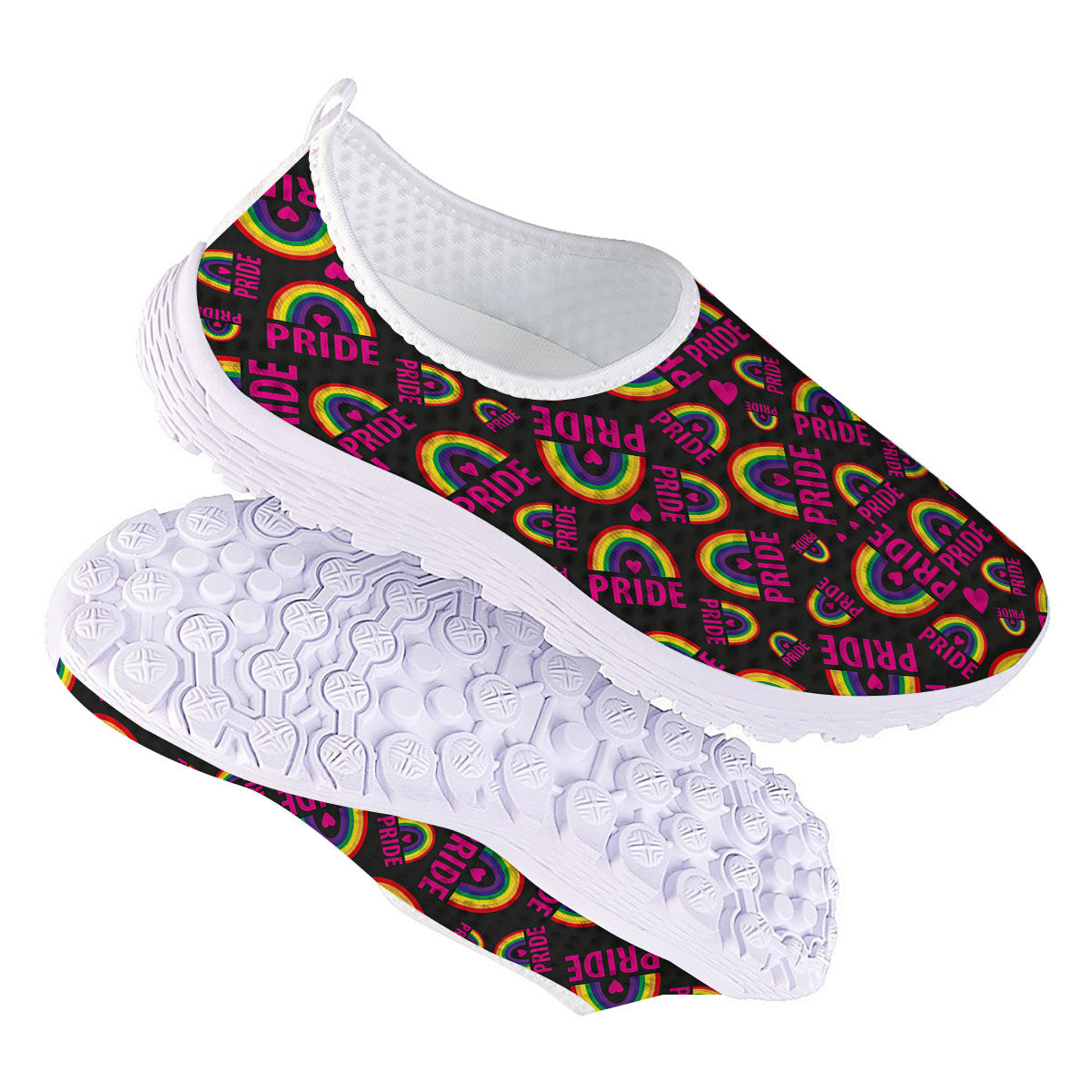 Rainbow Heart LGBT Pride Print Pattern Nurse Shoes-grizzshop