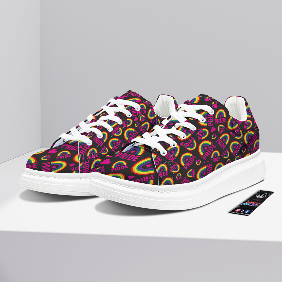 Rainbow Heart LGBT Pride Print Pattern Platform Shoes-grizzshop