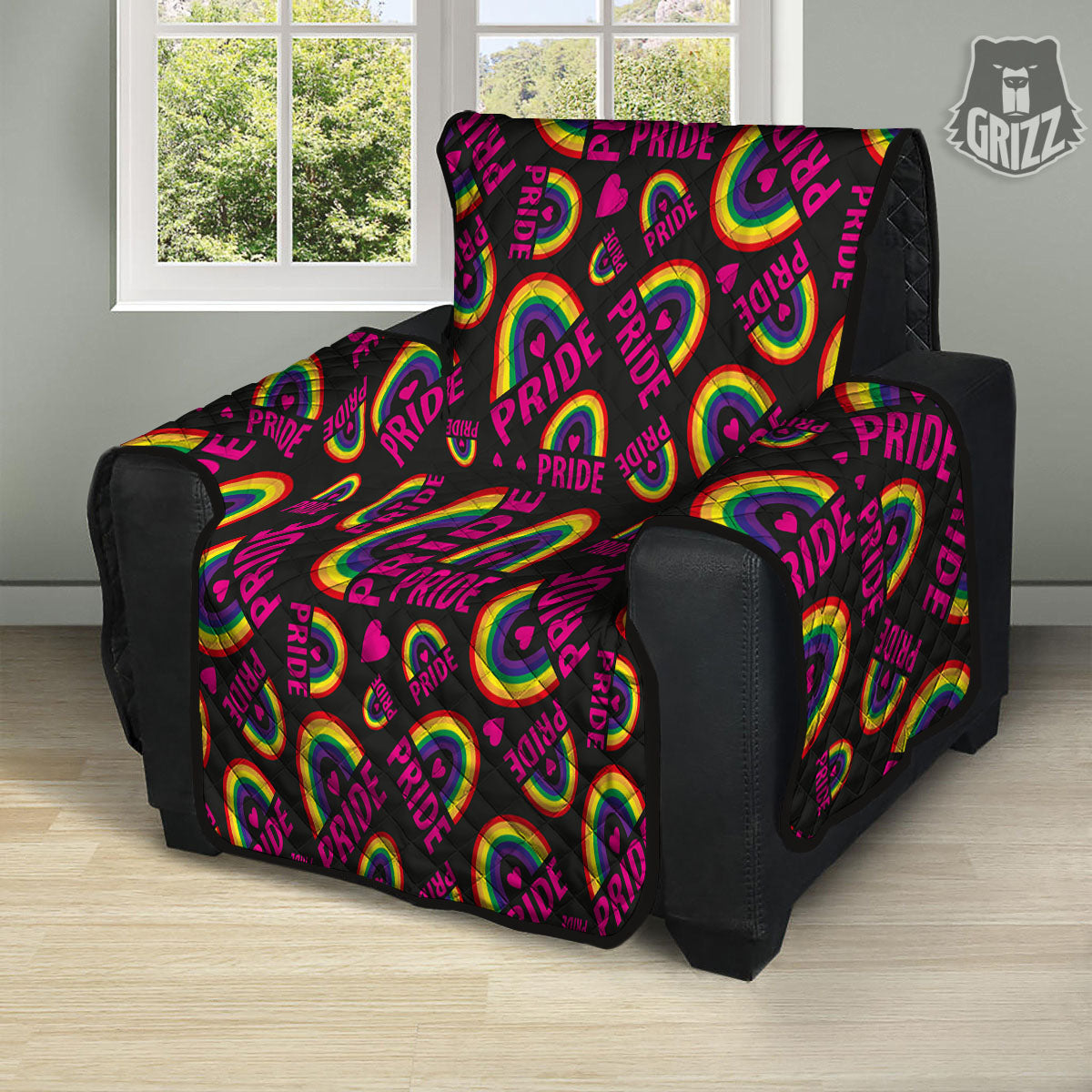 Rainbow Heart LGBT Pride Print Pattern Recliner Protector-grizzshop