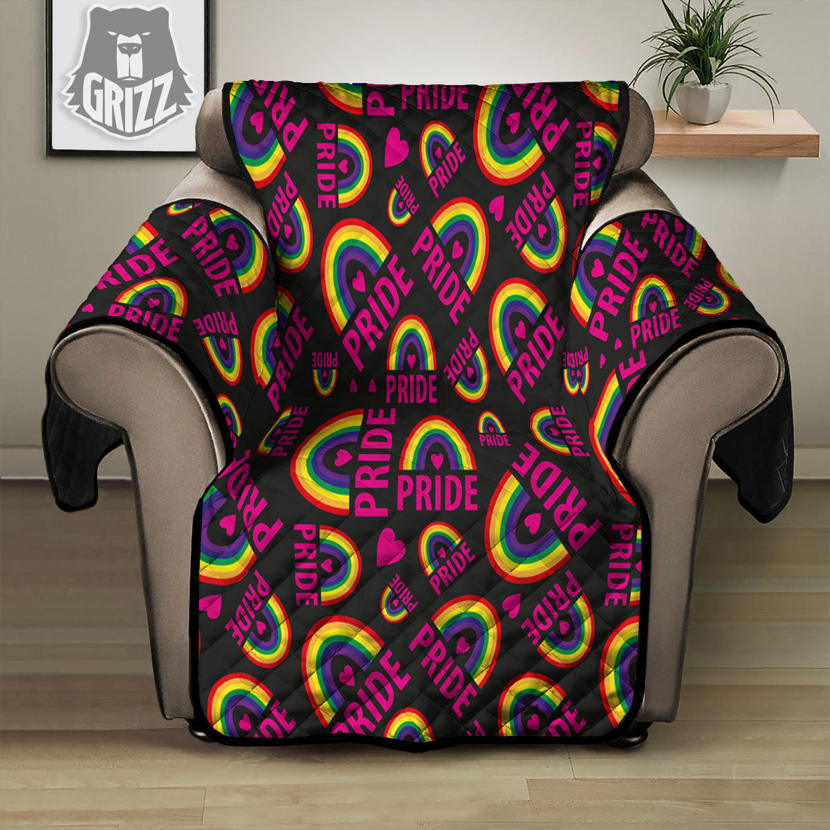 Rainbow Heart LGBT Pride Print Pattern Recliner Protector-grizzshop