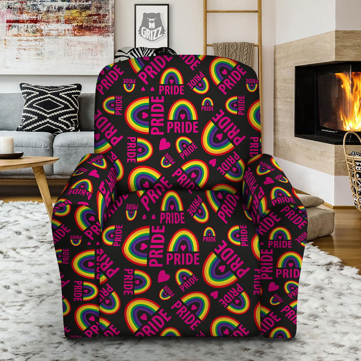 Rainbow Heart LGBT Pride Print Pattern Recliner Slipcover-grizzshop