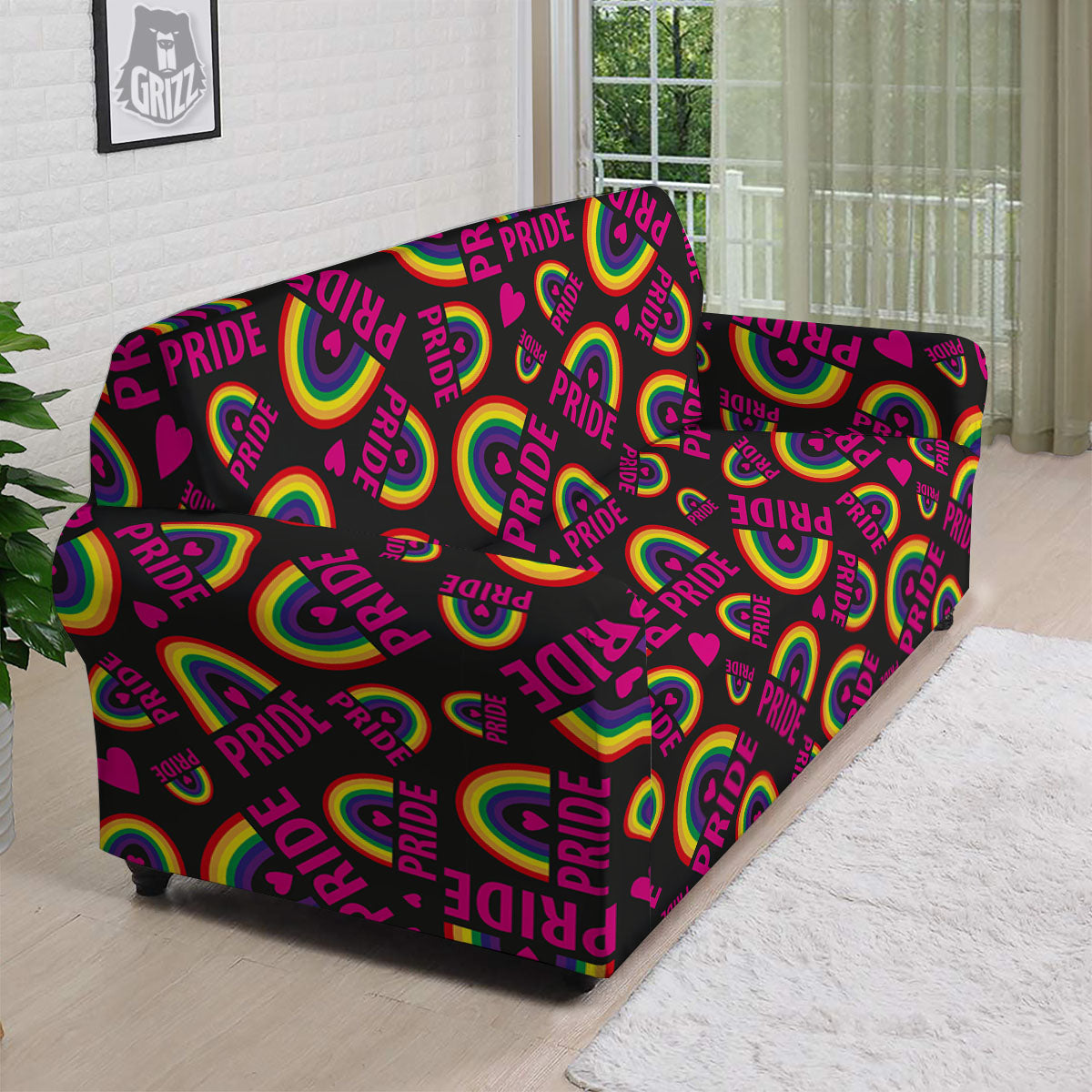 Rainbow Heart LGBT Pride Print Pattern Sofa Cover-grizzshop