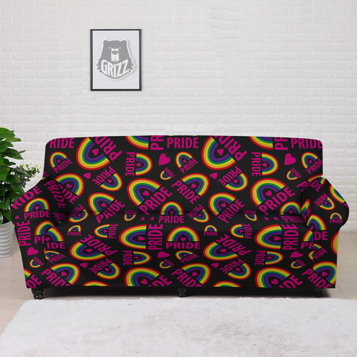 Rainbow Heart LGBT Pride Print Pattern Sofa Cover-grizzshop