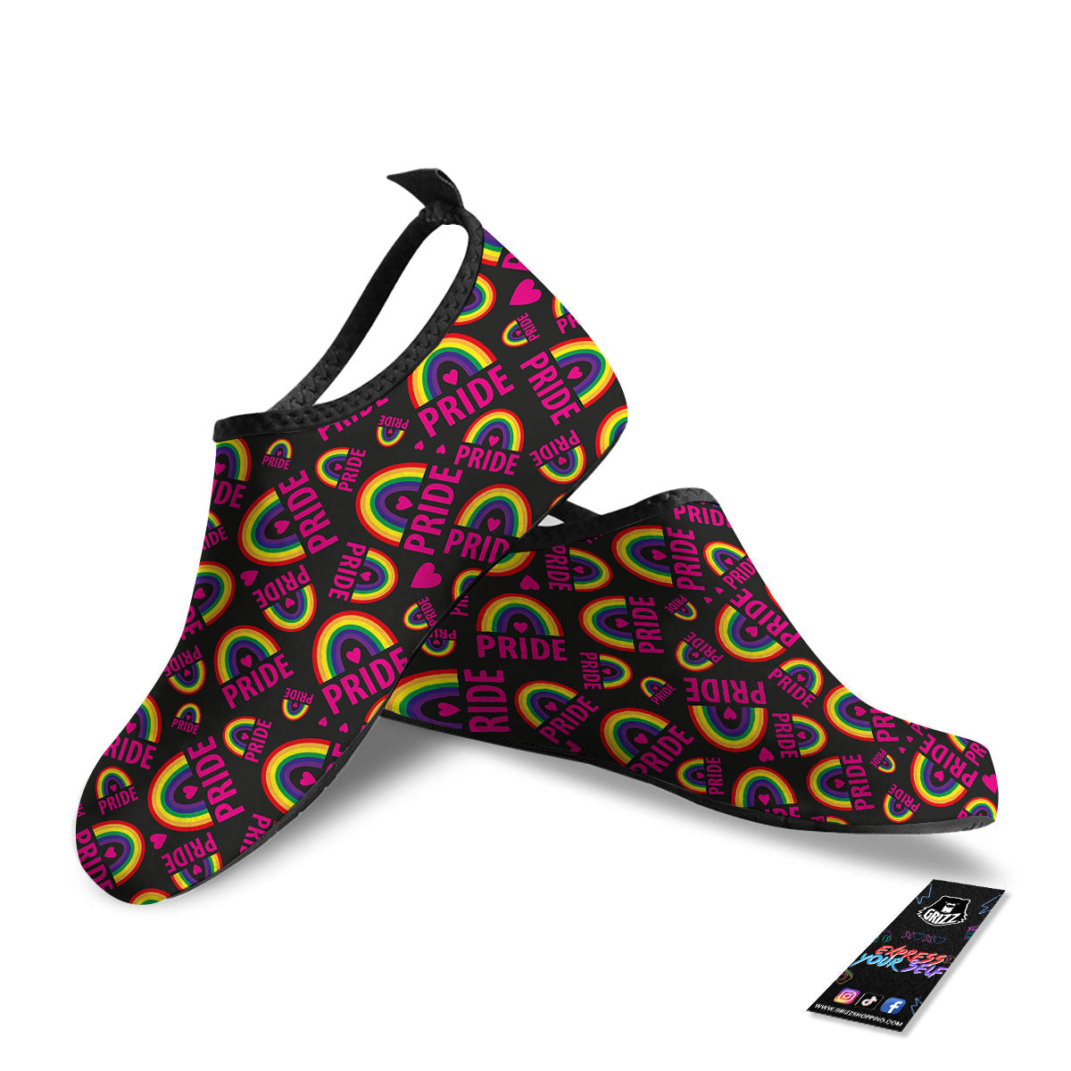 Rainbow Heart LGBT Pride Print Pattern Water Shoes-grizzshop