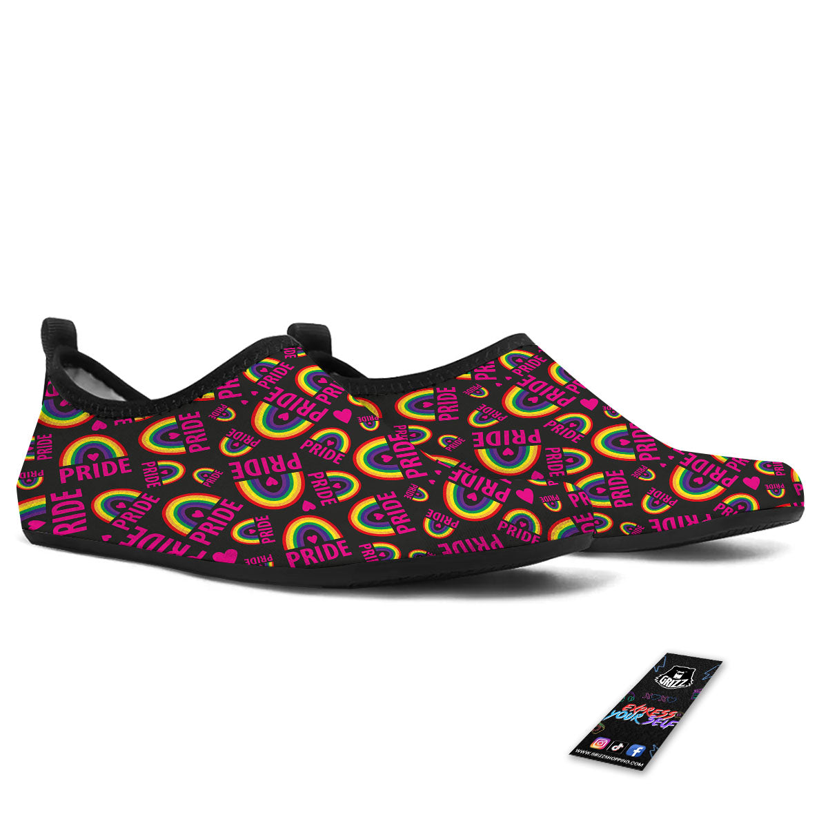 Rainbow Heart LGBT Pride Print Pattern Water Shoes-grizzshop