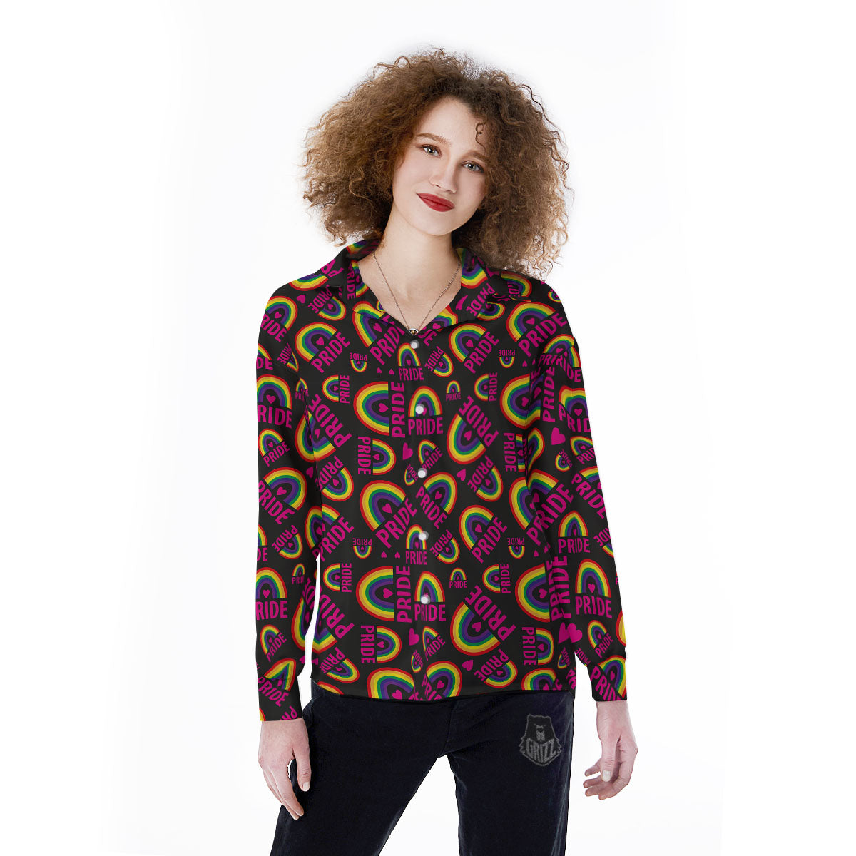 Rainbow Heart LGBT Pride Print Pattern Women's Long Sleeve Shirts-grizzshop