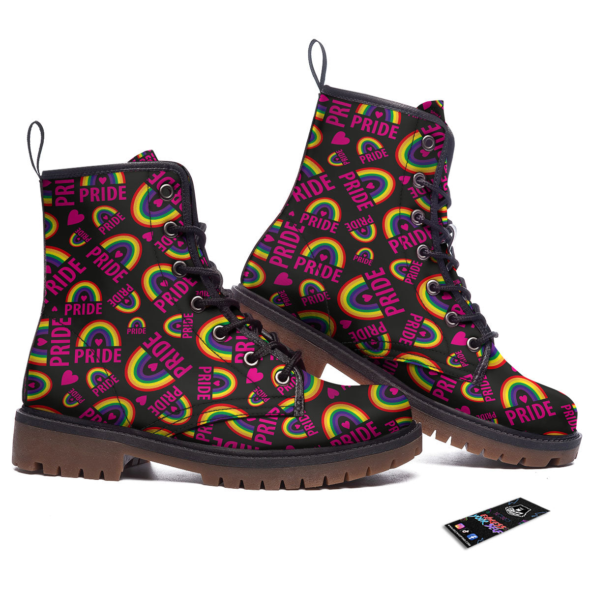 Rainbow Heart LGBT Pride Print Pattern Work Boots-grizzshop