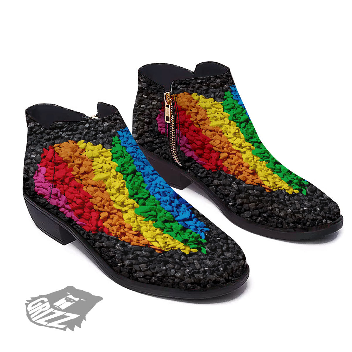 Rainbow Heart Stones LGBT Pride Print Ankle Boots-grizzshop