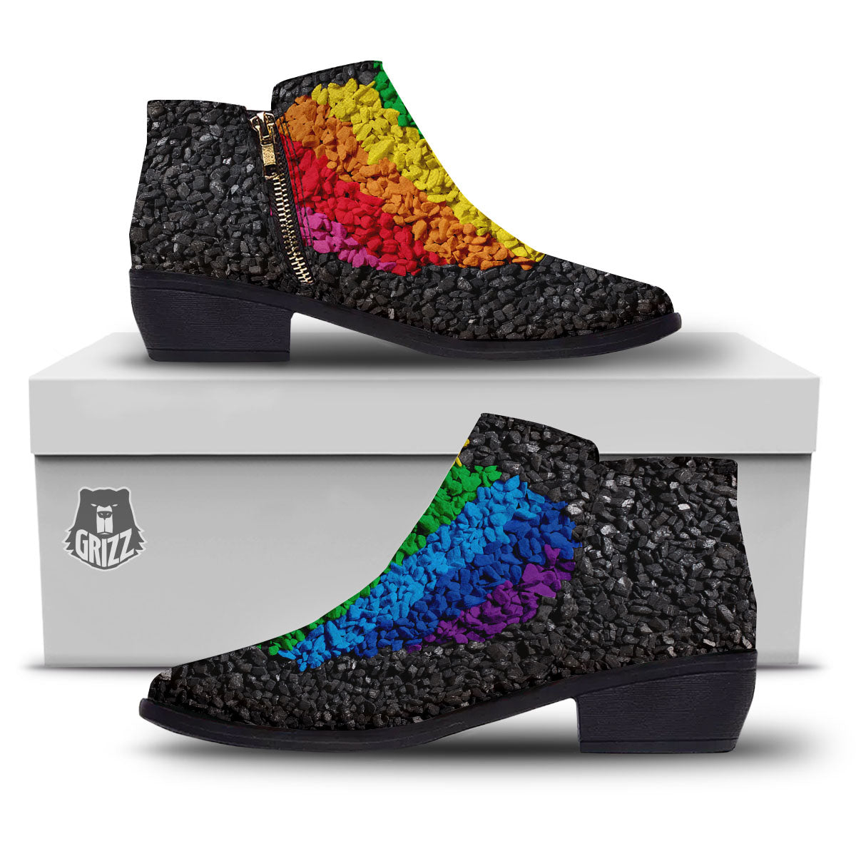 Rainbow Heart Stones LGBT Pride Print Ankle Boots-grizzshop