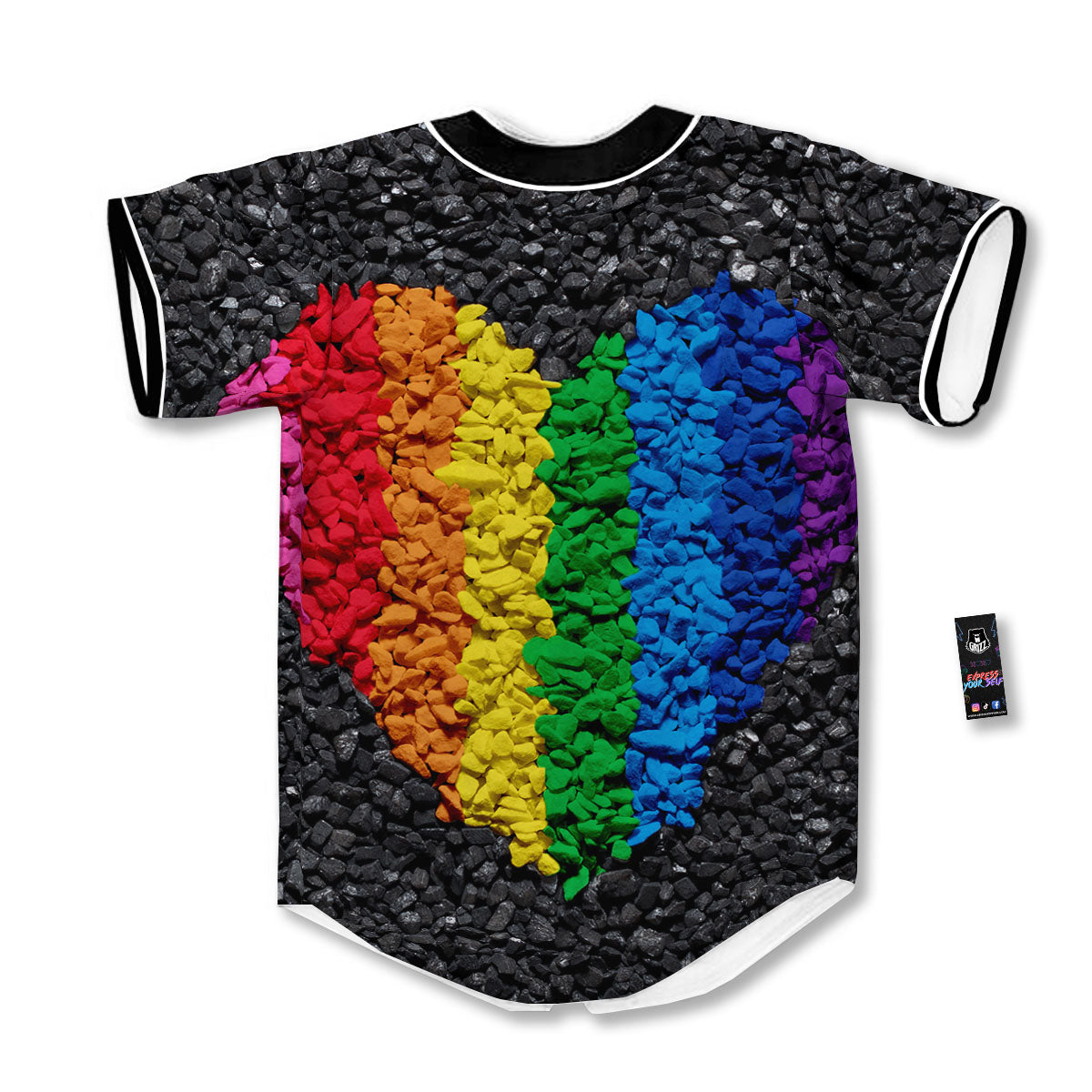 Rainbow Heart Stones LGBT Pride Print Baseball Jersey-grizzshop
