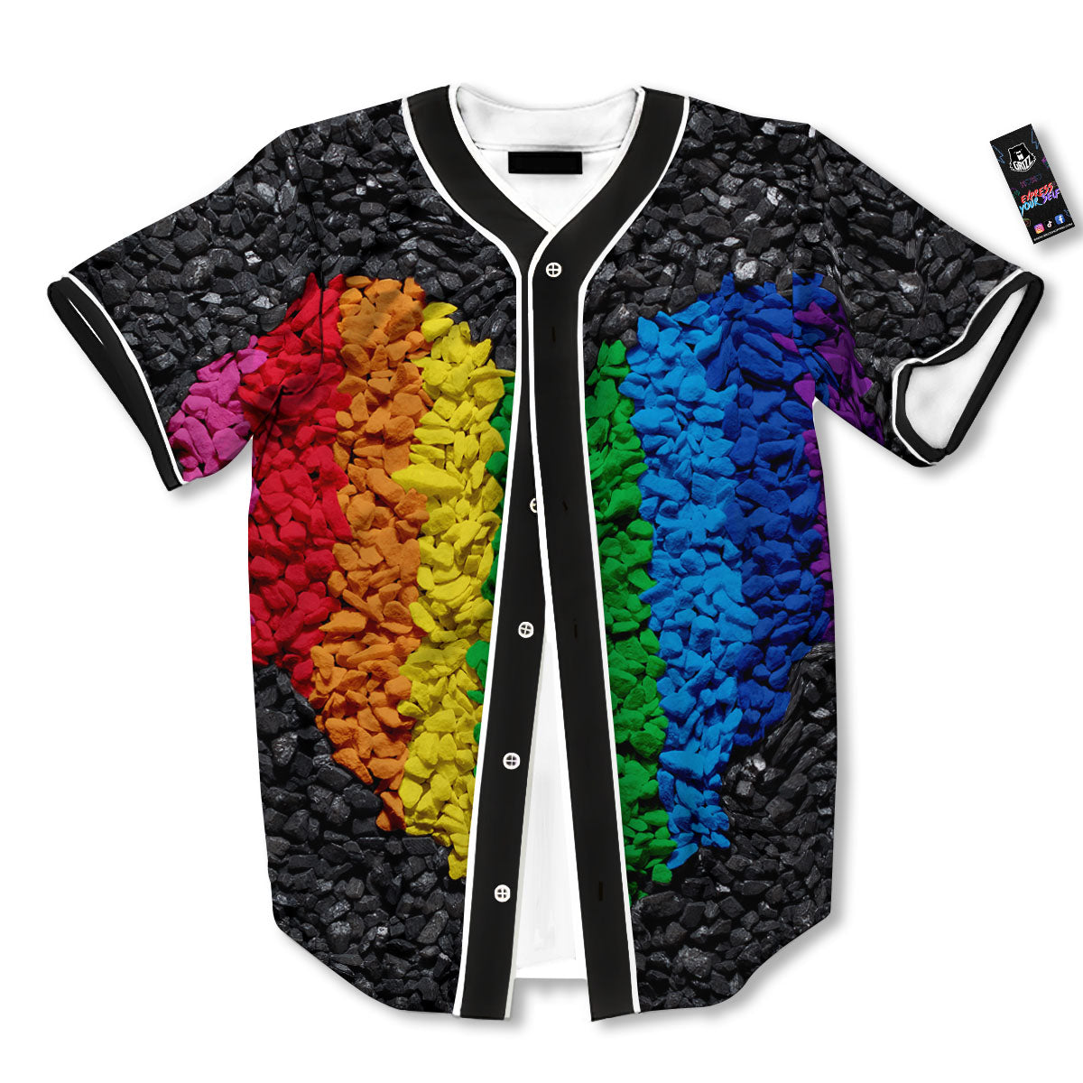 Rainbow Heart Stones LGBT Pride Print Baseball Jersey-grizzshop