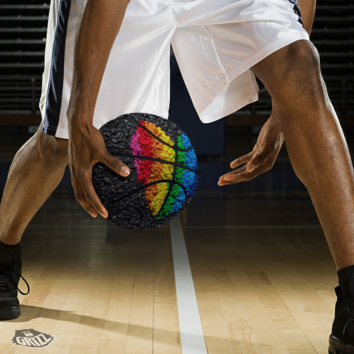 Rainbow Heart Stones LGBT Pride Print Basketball-grizzshop