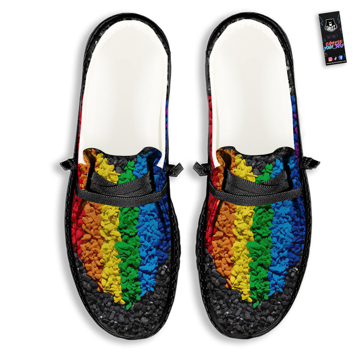 Rainbow Heart Stones LGBT Pride Print Black Loafers-grizzshop