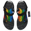 Rainbow Heart Stones LGBT Pride Print Black Open Toe Sandals-grizzshop