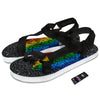 Rainbow Heart Stones LGBT Pride Print Black Open Toe Sandals-grizzshop