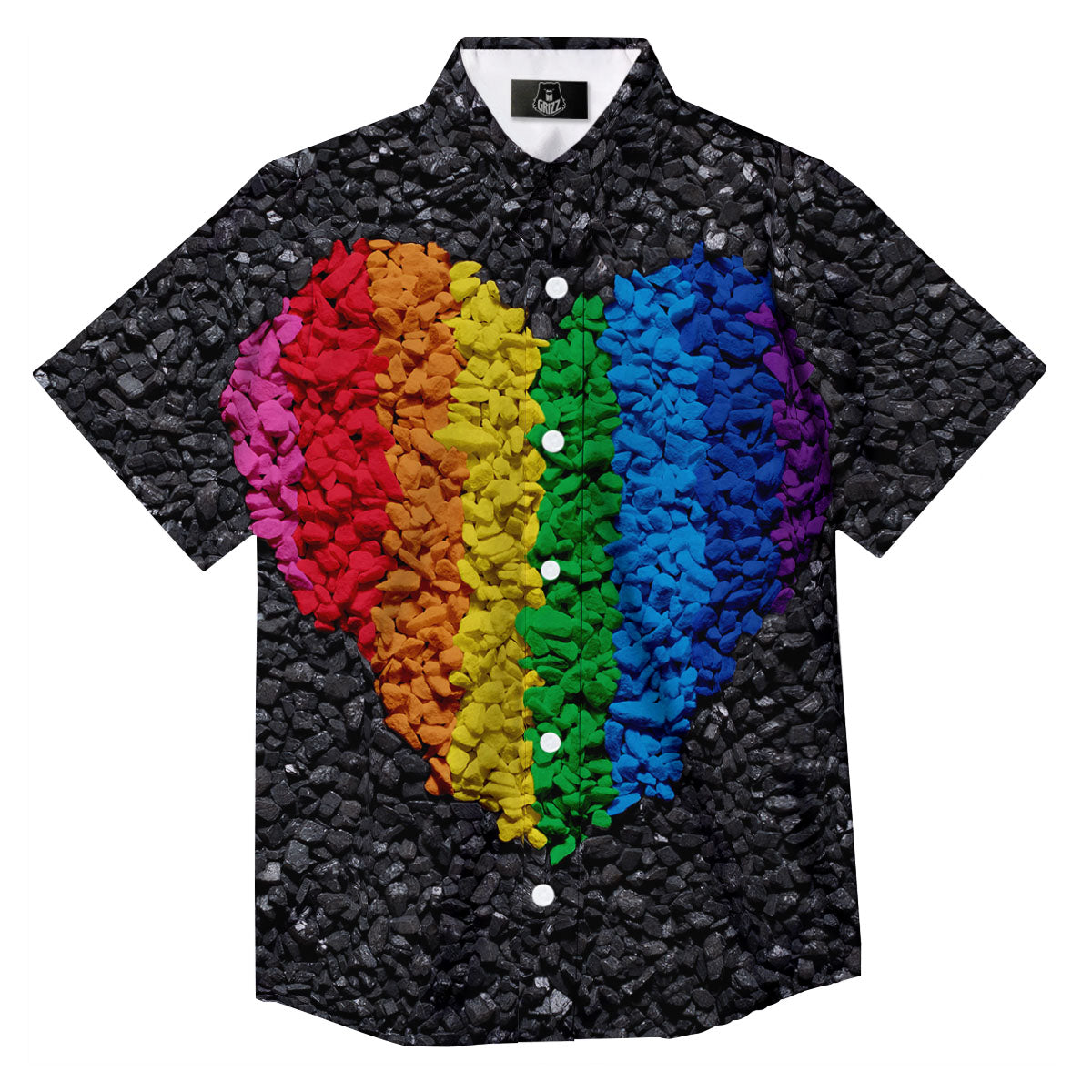 Rainbow Heart Stones LGBT Pride Print Button Up Shirt-grizzshop