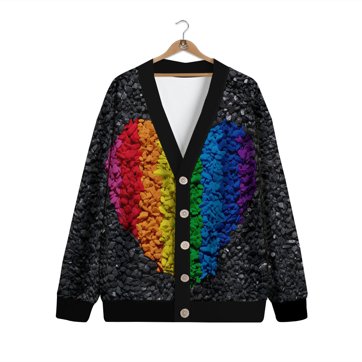 Rainbow Heart Stones LGBT Pride Print Cardigan-grizzshop