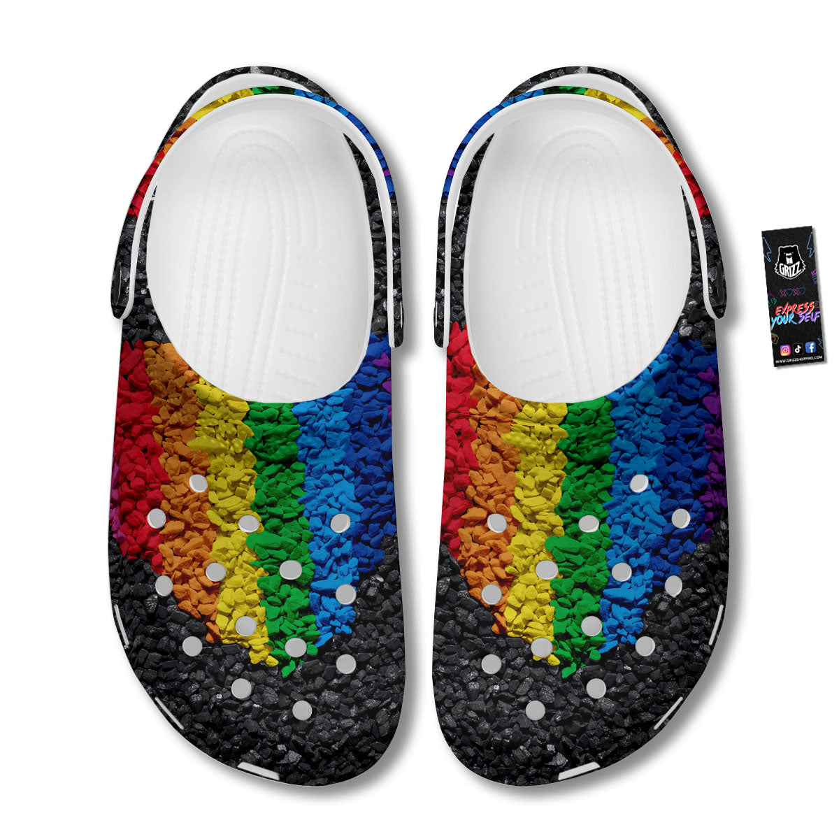 Rainbow Heart Stones LGBT Pride Print Clog-grizzshop