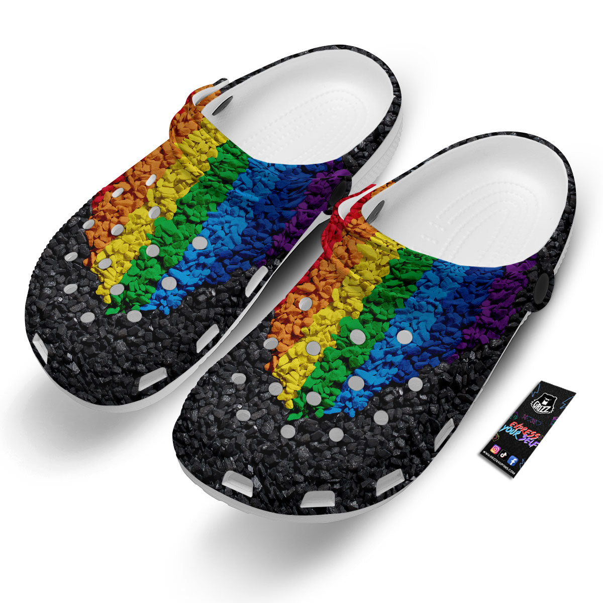 Rainbow Heart Stones LGBT Pride Print Clog-grizzshop